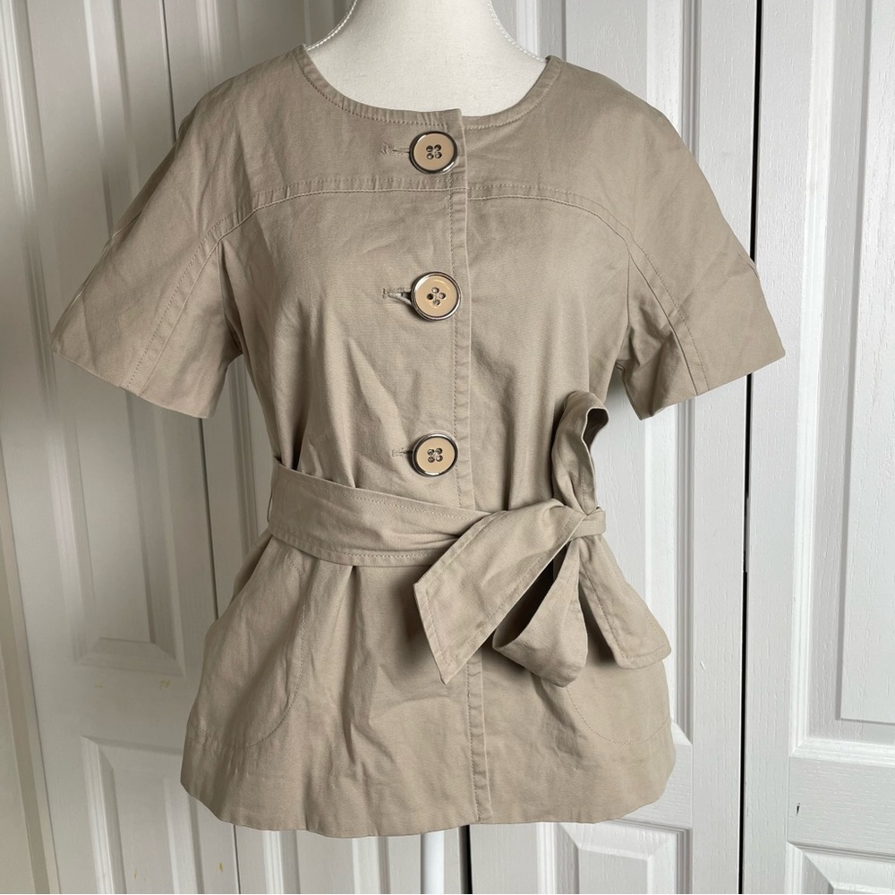 Apostrophe Belted Blazer Jacket Women’s L Beige Cotton Canvas Statement Buttons - Picture 3 of 16